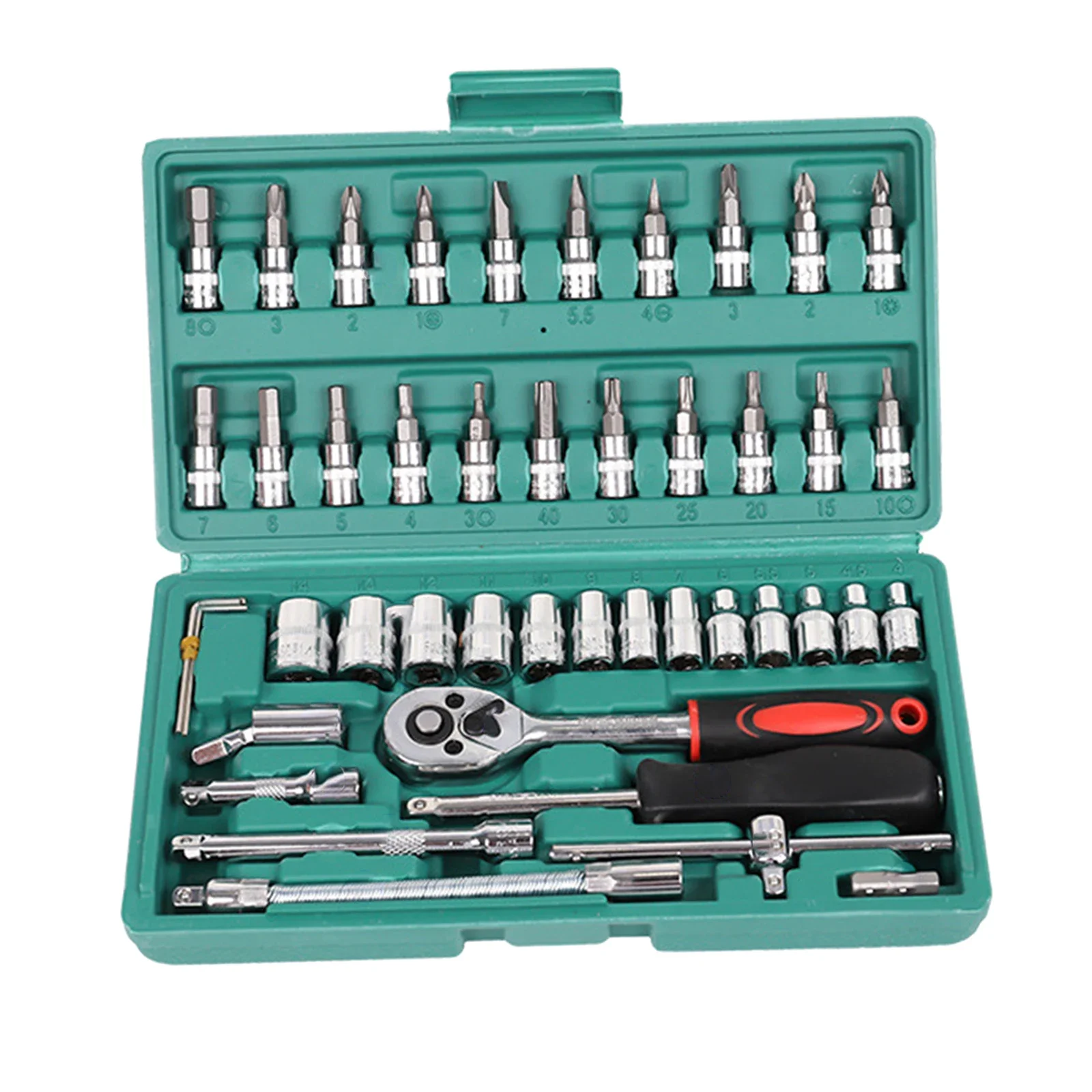 46 Pcs Car Repair Tool Kit Generic Socket Ratchet Torque Wrench Set Screwdriver Drive Socket and Bit Set with Storage Case