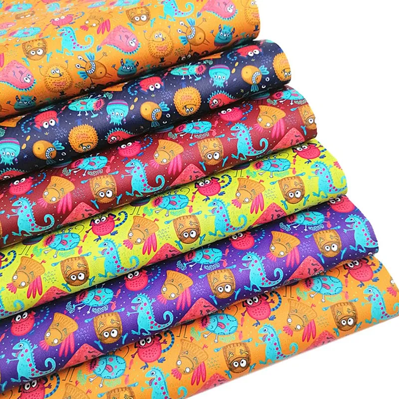 Halloween Monsters Dinosaurs Printed Synthetic Leather Fabric Faux Leather For Bags Shoes Bows DIY Craft Sheets Mini Rolls W130