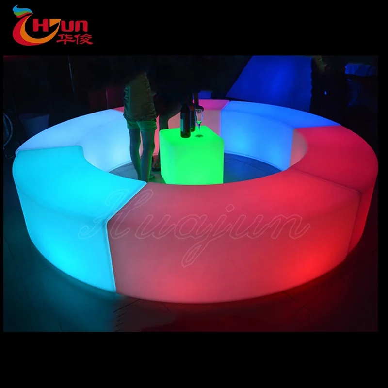 Popular Stool LED Glowing Chair Bar Curved Sofa Suit Waterproof PE Plastic Furniture(one set need order 6 Sectional Parts)