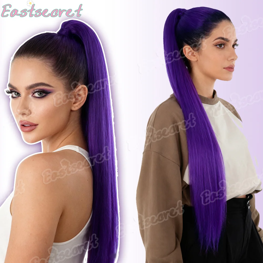 الاصطناعية طويلة مستقيم مخلب كليب على ذيل حصان وصلات شعر الأرجواني مقاومة للحرارة ذيل حصان قطعة شعر للنساء حفلة يومية #5