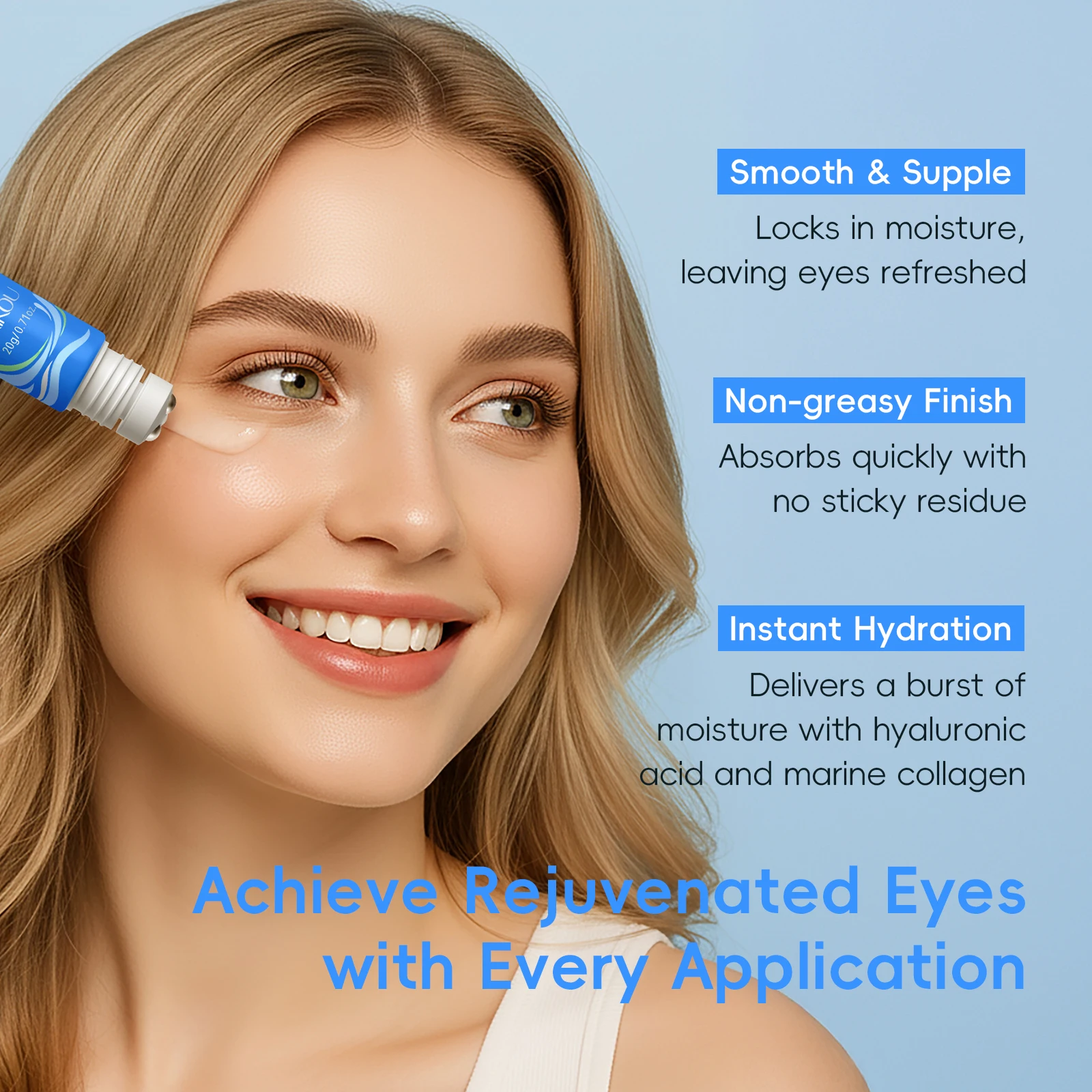 LAIKOU Hyaluronic & Collagen Eye Cream 20g Hydrating Even Complexion Smooth Soft with Caffeine Niacinamide Vitamin C