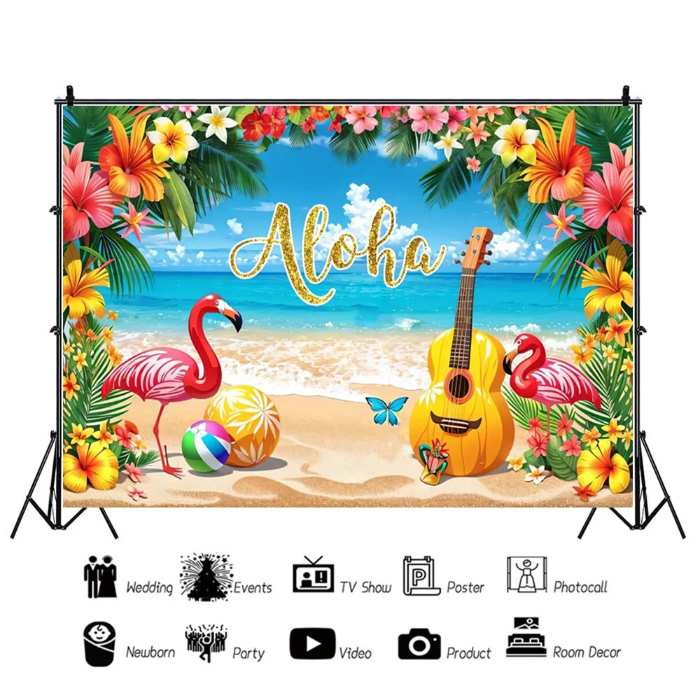 Summer Hawaii Beach Backdrop Tropical Flowers Aloha Luau Sea Surfboard Holiday Party Birthday Photography Background Decor Props