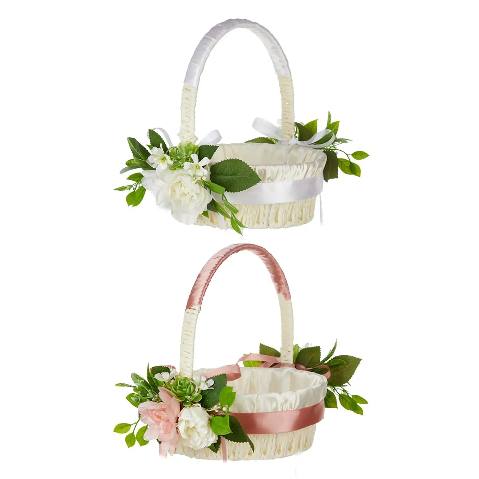 女の子のための緑の植物,素朴な花の装飾,結婚式用品,ハンドル付きの写真アクセサリー,緑の植物の結婚式のバスケット