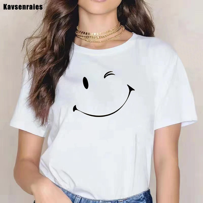 Men Women Fashion Simple Design Smiling Face Funny and Humorous Design Casual Spoof Plus Size Short Sleeve T-shirts