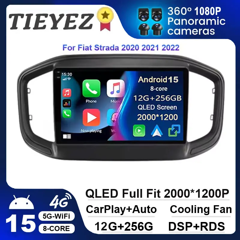 

Android 15 Auto Carplay для Fiat Strada 2020 2021 2022 Автомобильный радиоприемник Мультимедийный видеоплеер GPS-навигация 4G BT Камера WIFI