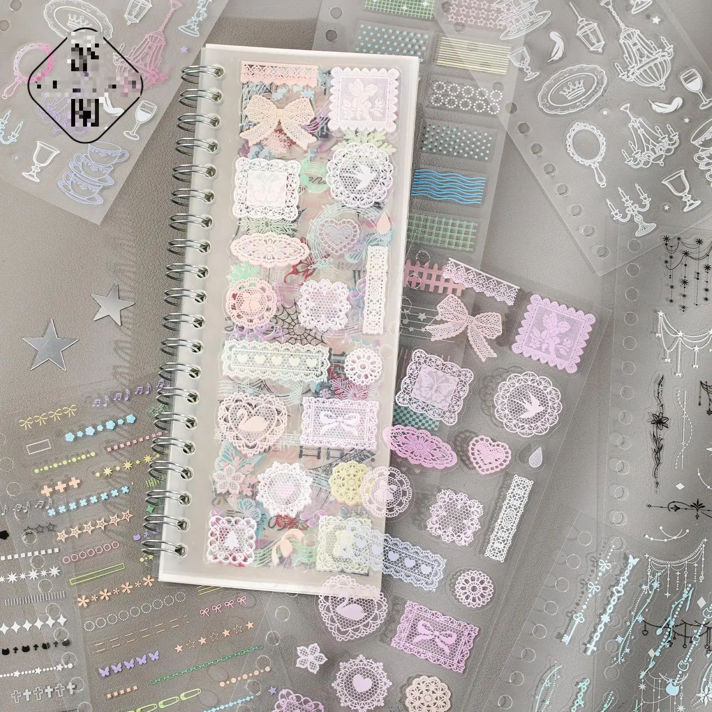 24pcs/set  Kawaii Stickers Book Ins Style Glitter Film Die-cutting Sticker Book Diy Handmade Scrapbook Aesthetic Stationery