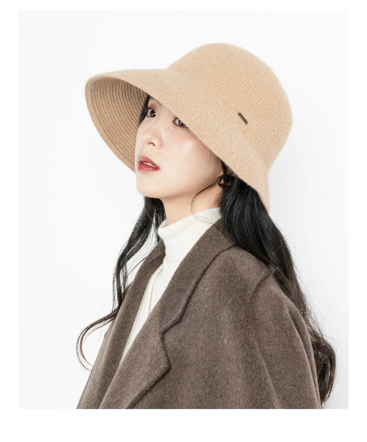 M/L Übergroße Feingestrickte Woll-Bucket-Hüte für Damen Vorne Lang Hinten Kurz Beckenhut Herbst Winter Warm Freizeit Fischerhut – Detail 13