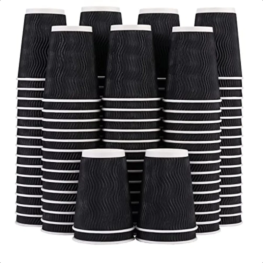 

12 oz Coffee Cups 120 Pack Insulated Corrugated Paper Cups 12 oz Kraft Ripple Wall Cups for Hot Beverage or Cold Drinks Office