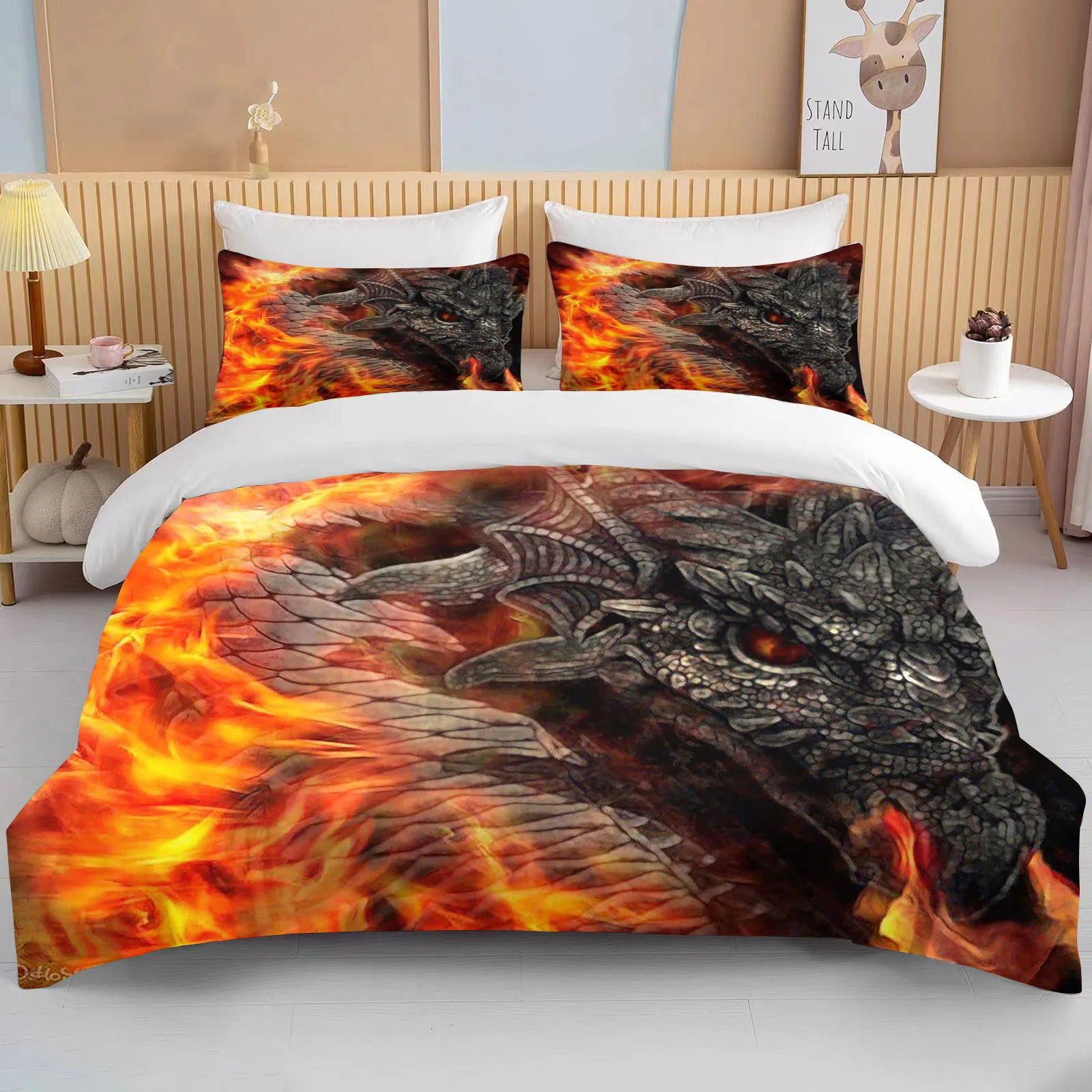 

Angry Firedragon Kids Duvet Cover Set UK Single Double King US Twin Full Queen Anime Bed Linen Bedding Set