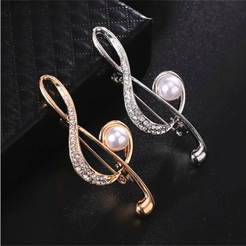 Musical Signs Crystal Brooches Simulated Pearl Brooch Lapel Pins Music Note Brooches Singer Party Concert Jewelry Gifts