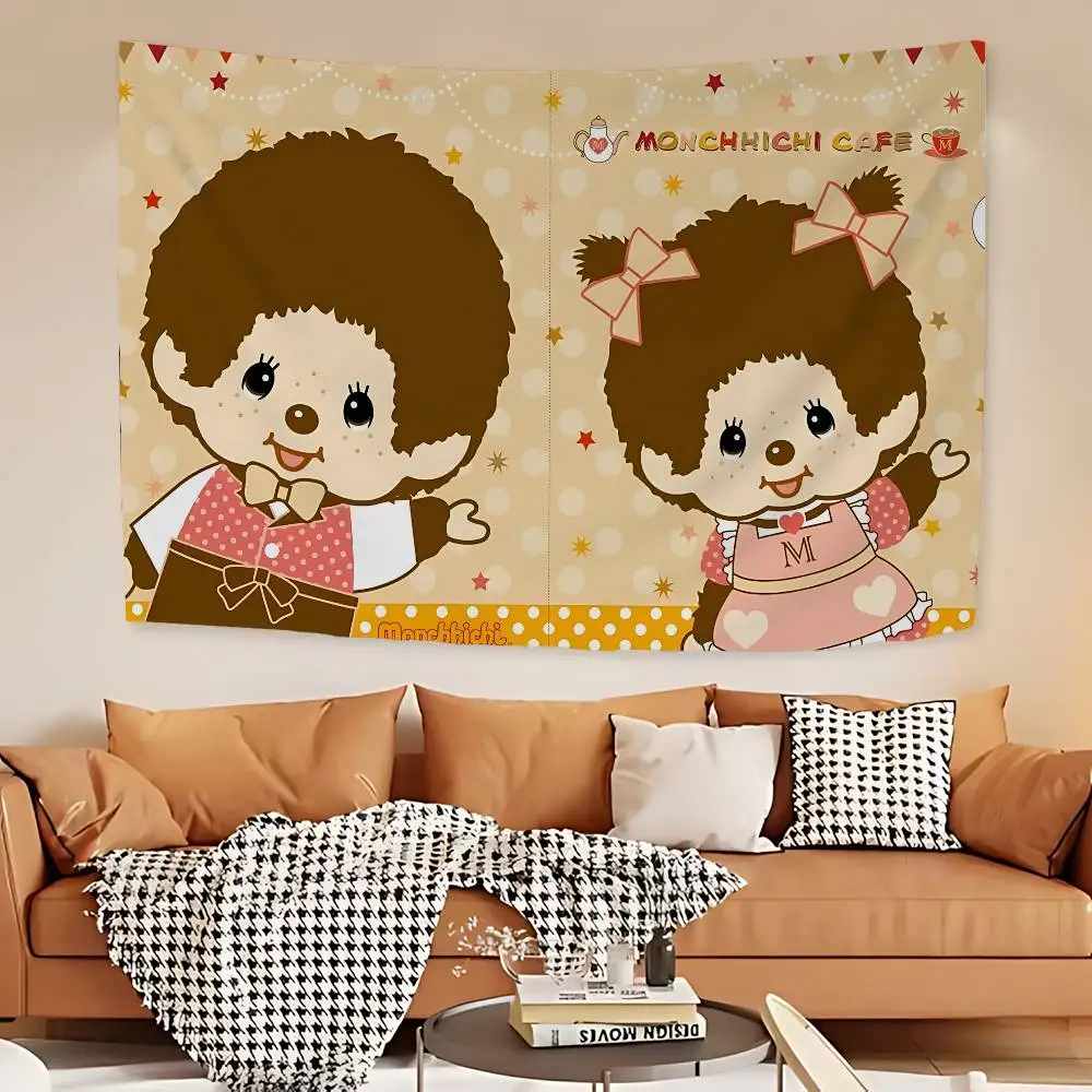 Beliebtes Logo M-Monchhichi Mode DIY Wandteppich Hängende Tarot Hippie Wandteppiche Wohnheim INS Heimdekoration
