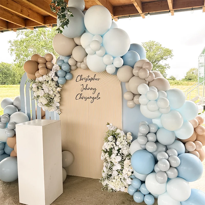 Pastel Light Blue White Sand Beige Balloon Garland Arch Kit Boy Baby Shower Gender Reveal Wedding Party Birthday Decoration