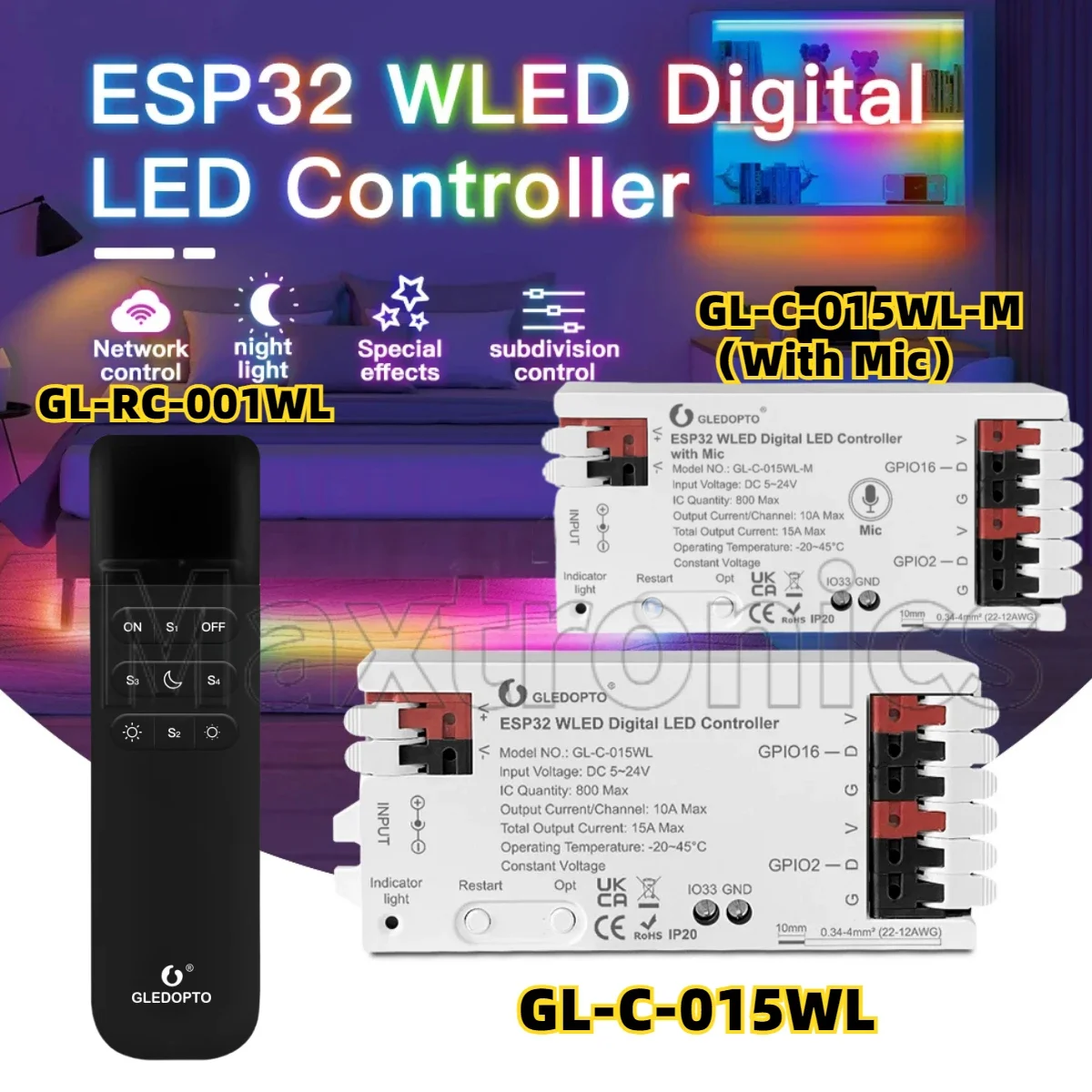 Горячий ESP32 WLED светодиодный контроллер RGB IC IO33 DIY App GL-C-015WL/GL-RC-001WL WS2811 WS2812 SK6812 TM1814 WS2813 WS2815 Strip Lights