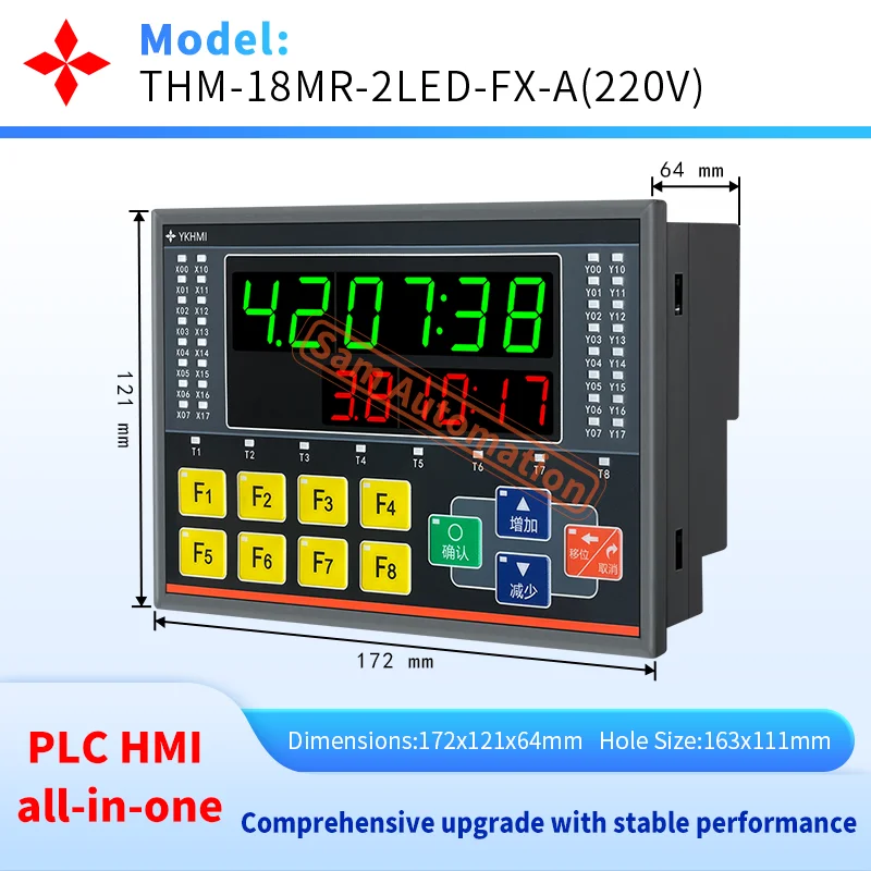 YKHMI FX1S-18MR PLC LED All-In-One, Compatible With FX1S, 10 Input 8 Output, 220V Power Supply