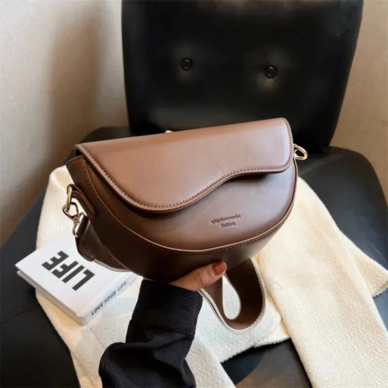 PU Leather Casual Ladies Shoulder Bag Women\'s Flap Crossbody Bag Saddle Bag 2 Straps Retro Handbag