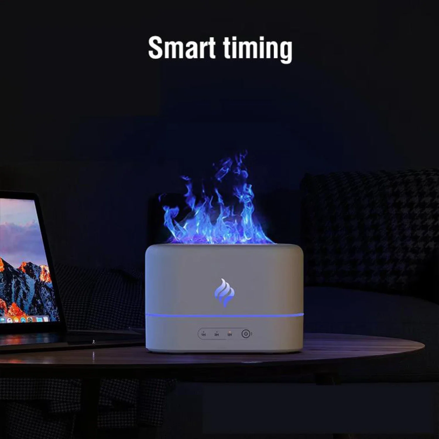 USB Powered Flame Simulation Ultrasonic Humidifier with Aromatherapy - 7 Gorgeous Colors, Relaxing Lighting - Essential Oil Diff