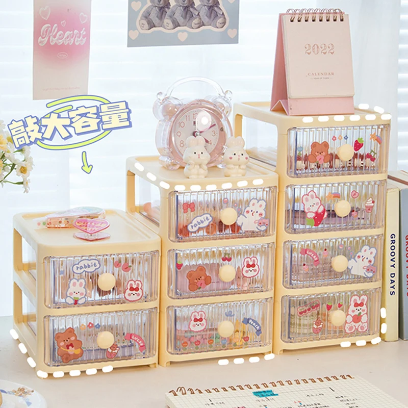 Desktop Drawer Pen Holder Kawaii Stationery Storage Hair Accessories Children Girls Writing Desks Cosmetics Tape Storage Box