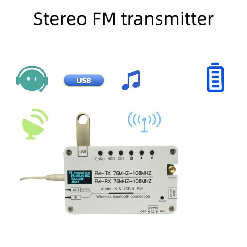 Sensitive Multi Functional FM Transmitter Bluetooth USB FM Transmitter FM Radio 76MHZ-108Mhz Receiving And Transmitting AUX