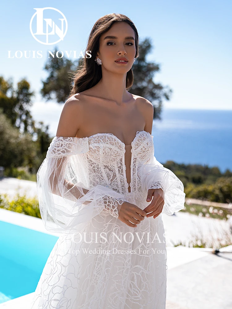 LOUIS NOVIAS abito da sposa a-line con maniche rimovibili 2023 abito da sposa in pizzo a cuore Organza cappella treno Vestidos De Novia