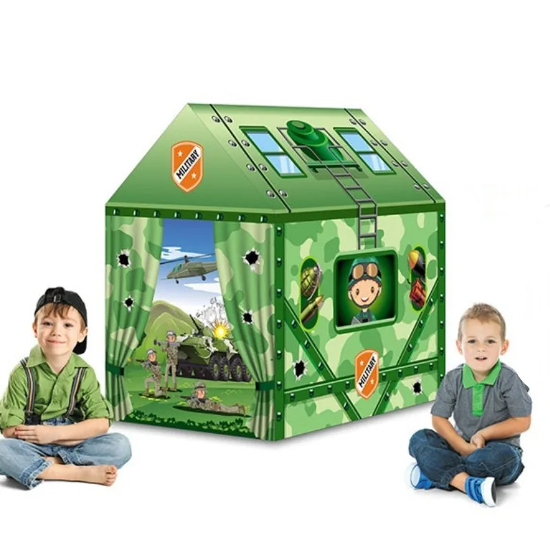 

Foldable Children Toy Tent Kids Military House Theme Portable Tent Indoor Outdoor Game House Kids Boys Room Decor Birthday Gifts