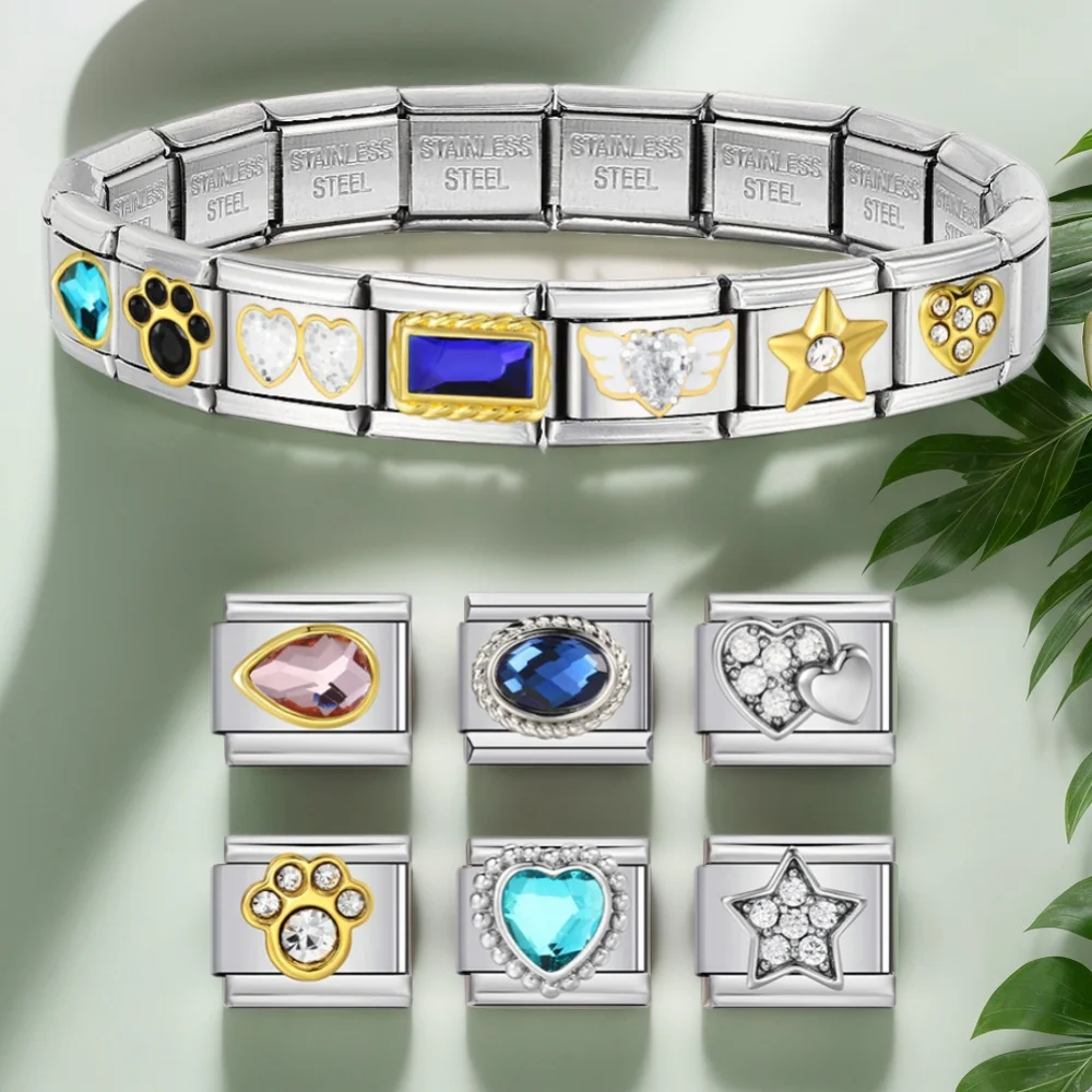  URING سحر القطع الناقص مربع القلب زركونيا رابط الإيطالي صالح 9 مللي متر أساور من الفولاذ المقاوم للصدأ صنع DIY بها بنفسك مجوهرات النساء الرجال الموضة #1