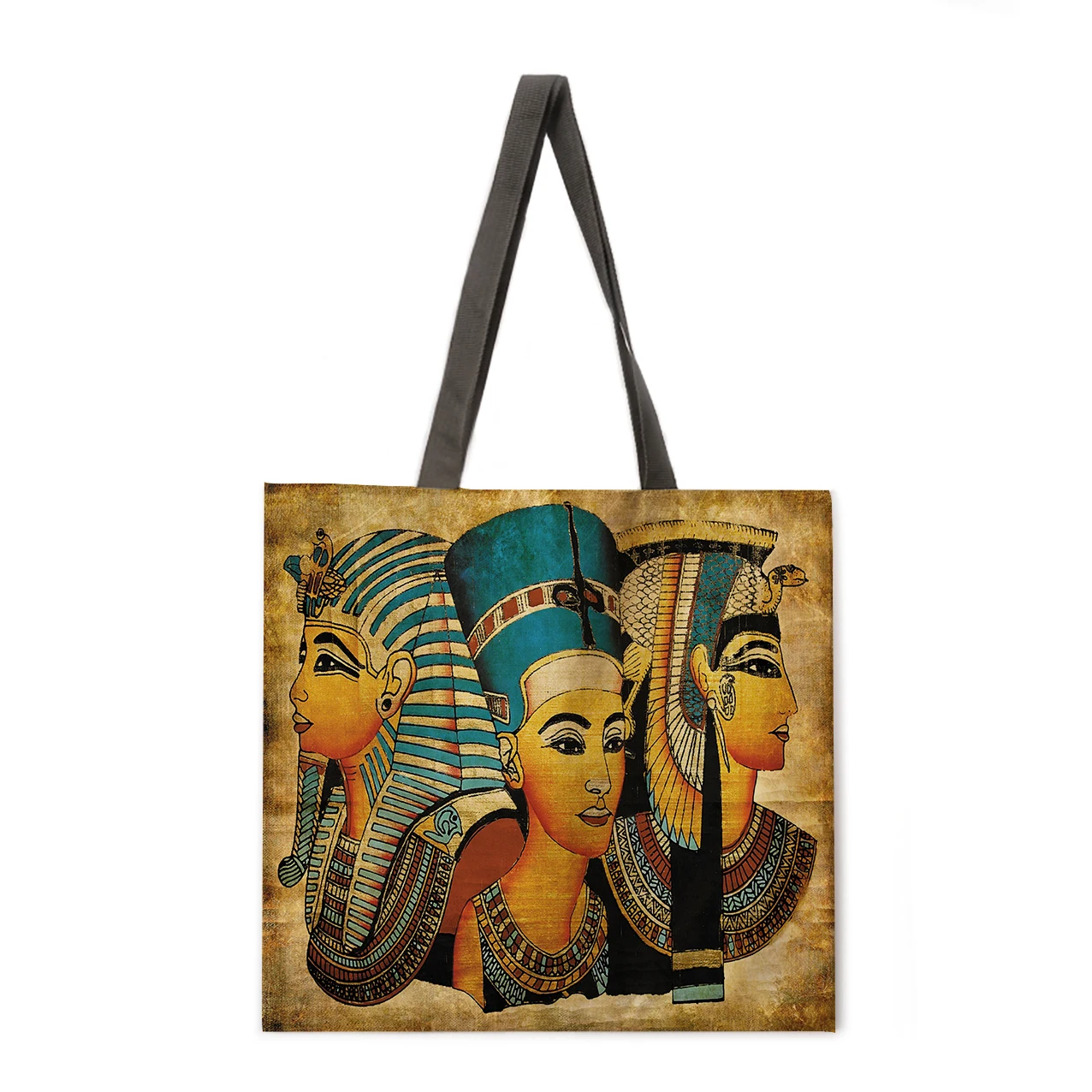 Ladies Bag Fashion Egyptian Mural Print Shoulder Shopping Bag Casual Ladies Bag Large Capacity Linen Tote Bag Handbag