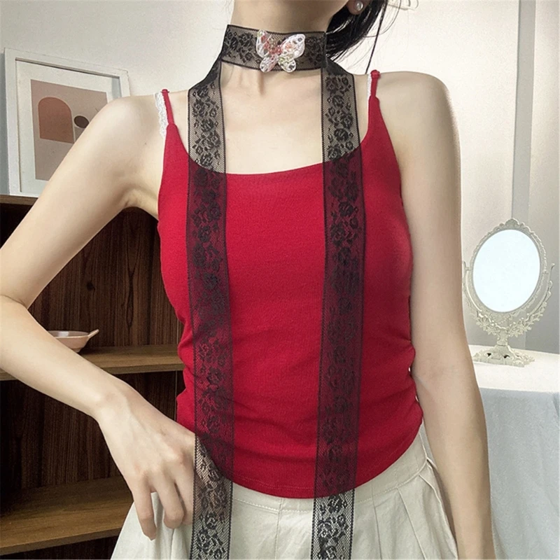 White Lace Scarf for Women Long Skinny Belt Necktie Neck Scarf Girls Scaf Long Neckerchief Skinny Scarf Necktie