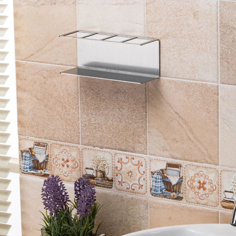 

4 Slots Stainless Steel Toothbrush Holder Electric Toothbrush Storage Stand Wall Mounted Bathroom Toothpaste Shelf Organizer