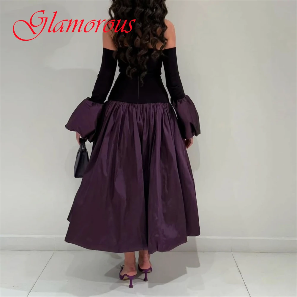 사용자 정의 보라색 저지 이브닝 드레스 절묘한 Strapless 분리형 슬리브 홈 커밍 드레스 클래식 지퍼 백 칵테일 드레스