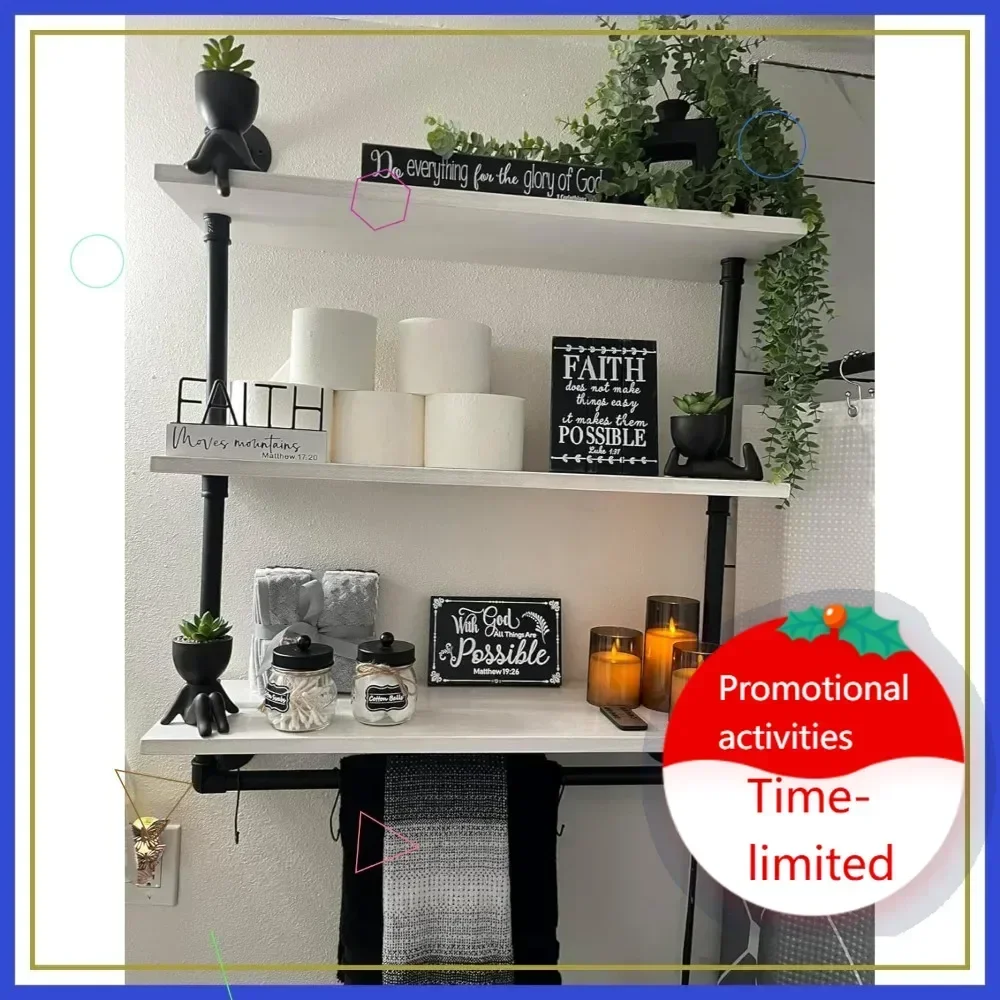 

Hot salesIndustrial Pipe Floating Shelves 3-Tier Rustic Bathroom Storage with Towel Rack, Farmhouse Kitchen Living Room Wall She