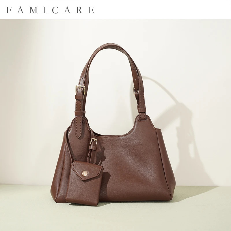 Early Spring Genuine Leather Bucket Bag Handheld Crossbody Shoulder Pack Women Fashion Versatile Convertible Underarm Charm Bag