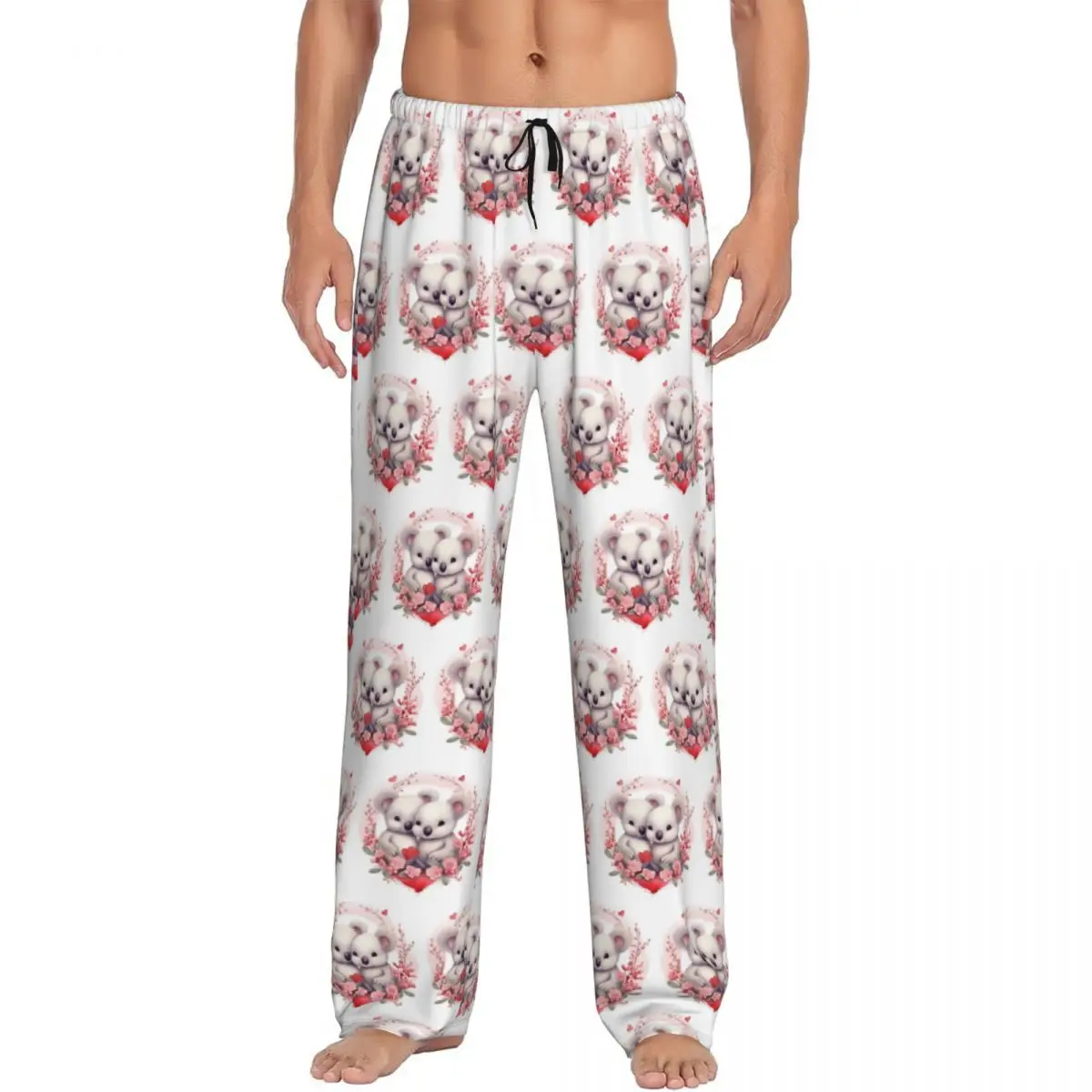 

Custom Valentine's Day Koala Bears In Love Pajama Pants Men Sleepwear Sleep Lounge Bottoms with Pockets