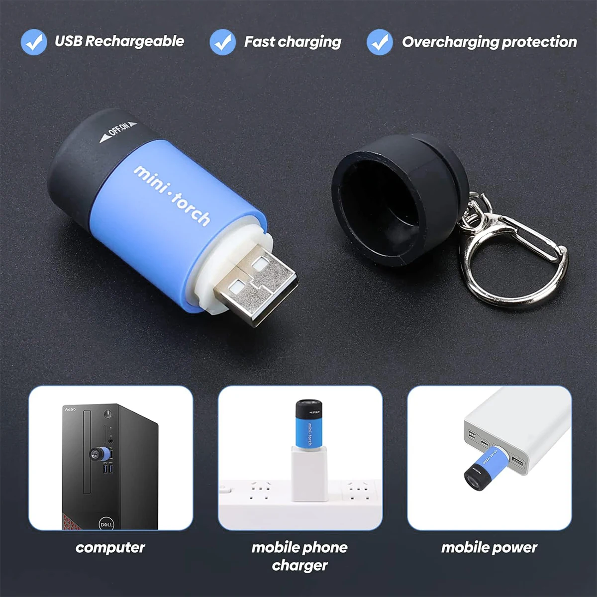 Mini Flashlight White Light Rotary Switch Outdoor Portable COB Rechargeable LED Torch Keychain USB Bright Waterproof For Camping