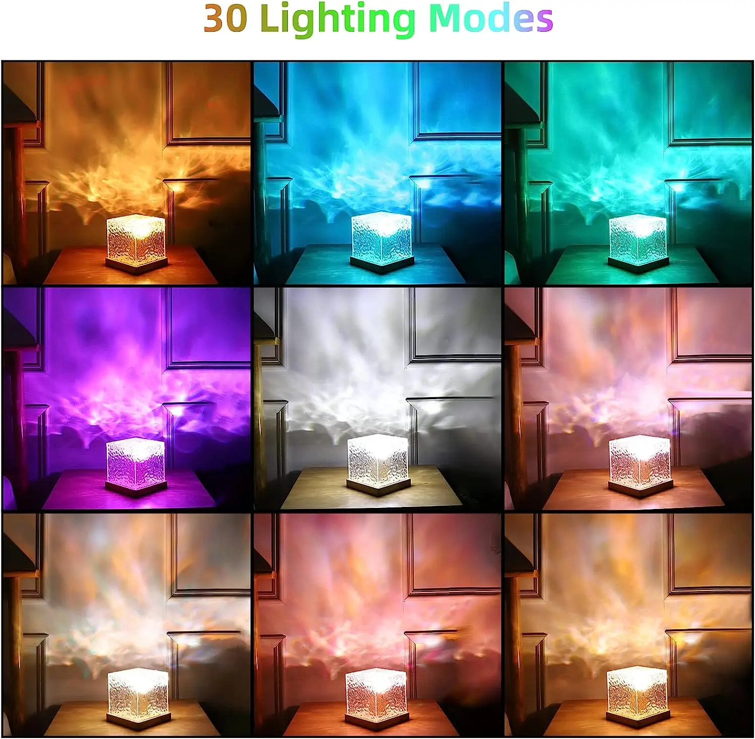 RGB Atmosphere Night Light Rotating Water Pattern Crystal Table Lamp 16 Colors LED Dynamic Projection Lights For Bedroom Decor