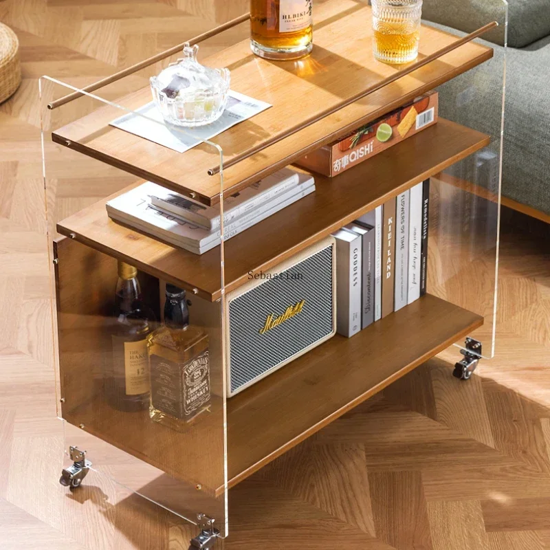 Acrylic Side Table, Small Cart Storage Cabinet, Medieval Living Room, Mobile Coffee Table, Household Bedside Table