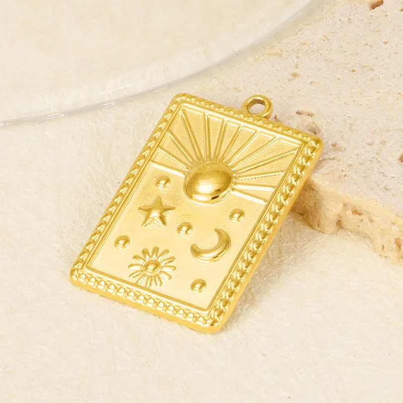 Real Gold Plated Metal 5pcs Sun Moon Star Stainless Steel Charms For Jewelry Making Earrings Keychain Necklace Vintage Pendants