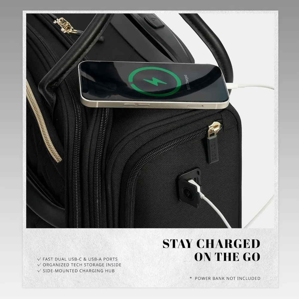 Spinner Carry-On Luggage 18x14x8 Inches, USB Charging Ports, Padded Laptop Pocket, Airplane Personal Item Bag