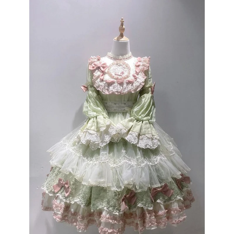 Japońska sukienka Cos Kawaii Lolita kobiety wiktoriański Vintage suknie ślubne księżniczka Party dziewczęca koronkowa kokarda elegancka odzież Lolita