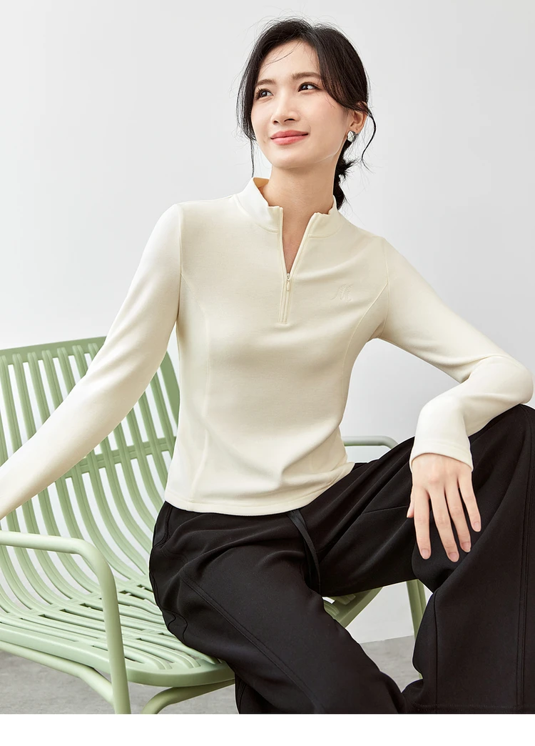 SENTUBILA Damen Strickpullover 2026 Herbst Halb-Reißverschluss Stehkragen Stickerei Oberteil Slim-Fit Elegante Damenbekleidung 143T56422 – Detail 17