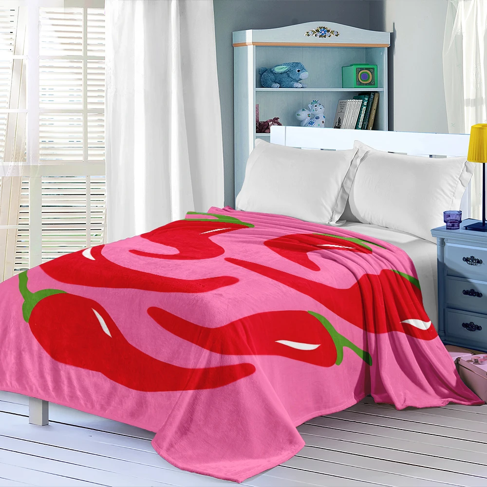 Pink Red Chili Peppers Flannel Blanket Perfect For Sofa Office Bed Travel Sleep Read Relax Camping Four Season Use