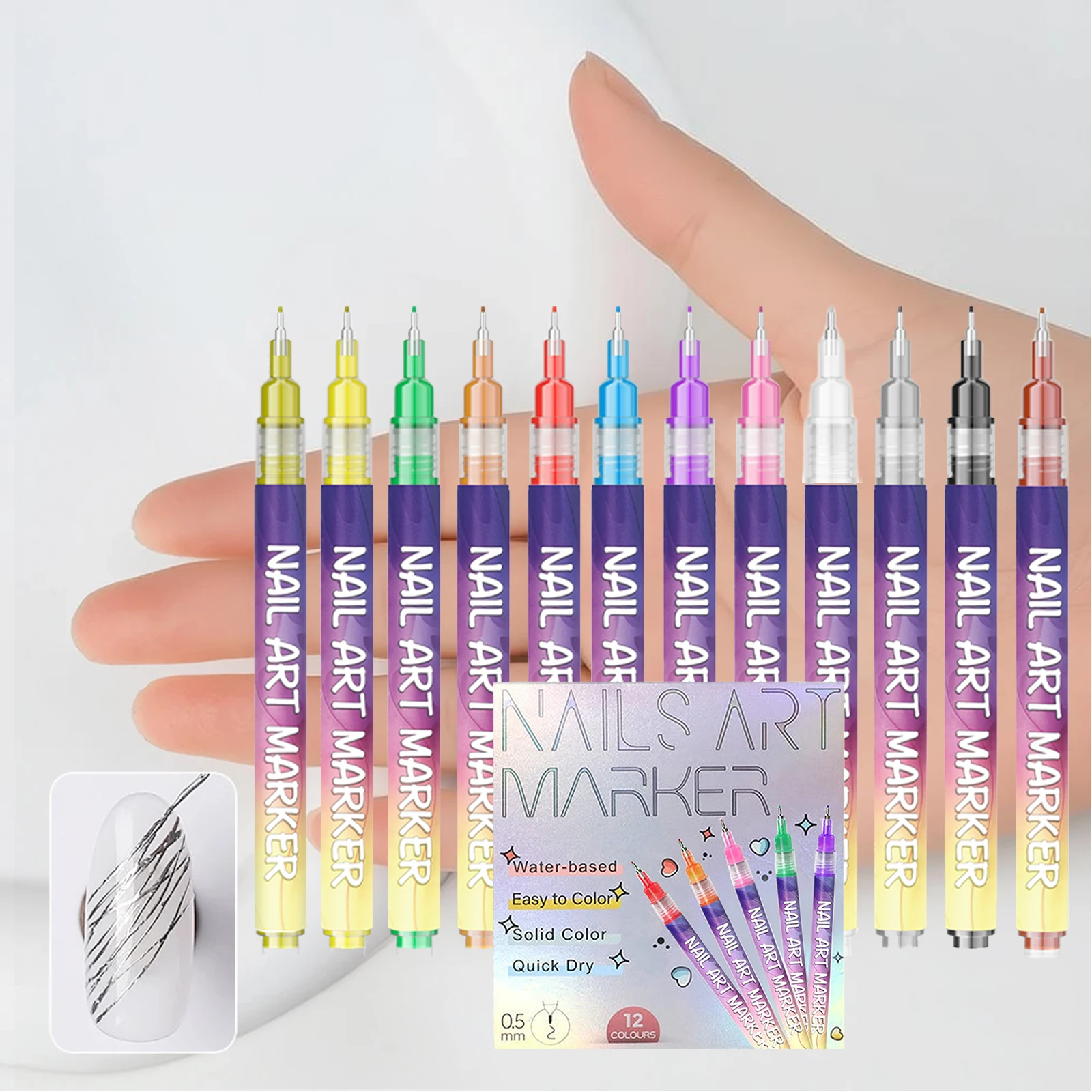 12 Color Nail Art Pen Set Acrylic Nail Polish Kit Waterproof Drawing Graffiti Nail Beauty Marker Quick Drying Nail Painting Mark