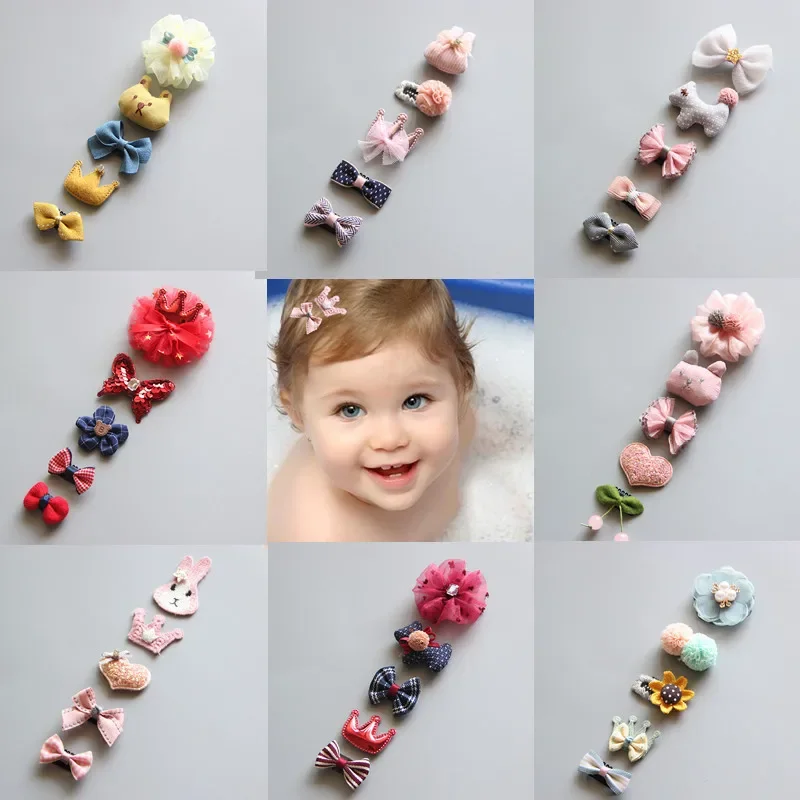 5Pcs/Set Baby Hair Clip Set Baby Headband Accessories Cross Kid Hairclip Cartoon Girl Hair Clip Baby Barrettes Hair Accessories