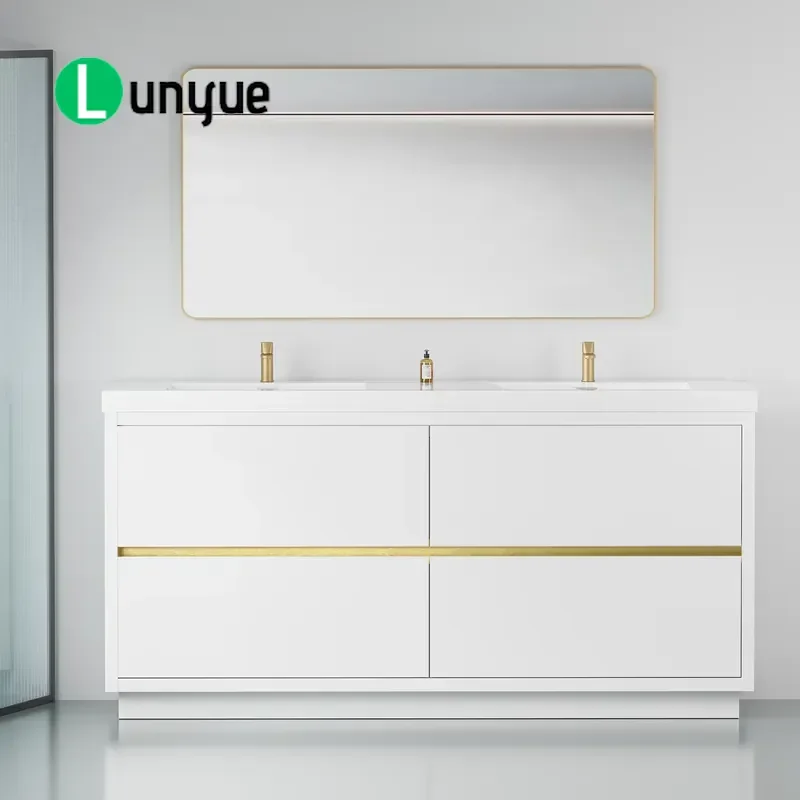 72 Inch Double Bathroom Vanity Freestanding Modern Glossy White Solid Wood Minimalist Eco Friendly Durable Easy Clean