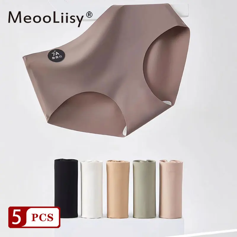 

MeooLiisy 5PCS/Set No Show Invisible Yoga Sports Briefs Ice Silk Simple Solid Color Women Panties Mid Waist Breathable Feamle