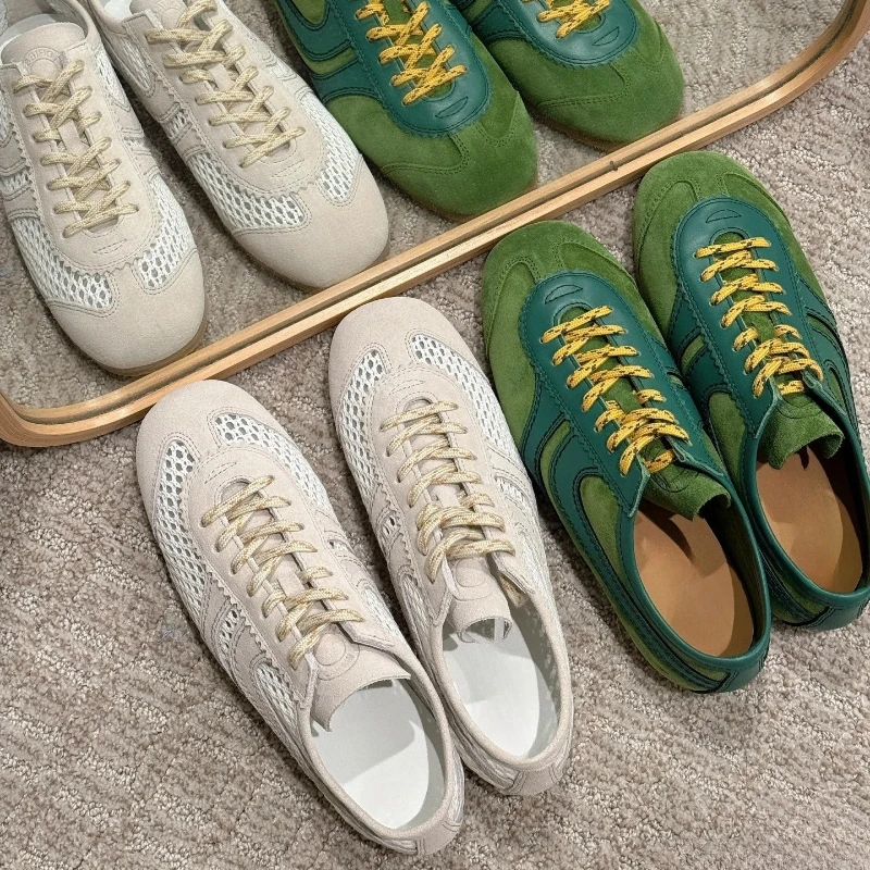 

Кроссовки, женские кожаные кроссовки в немецком стиле, дизайнерская роскошная новая летняя обувь 2025, спортивная обувь на плоской подошве с сеткой для отдыха