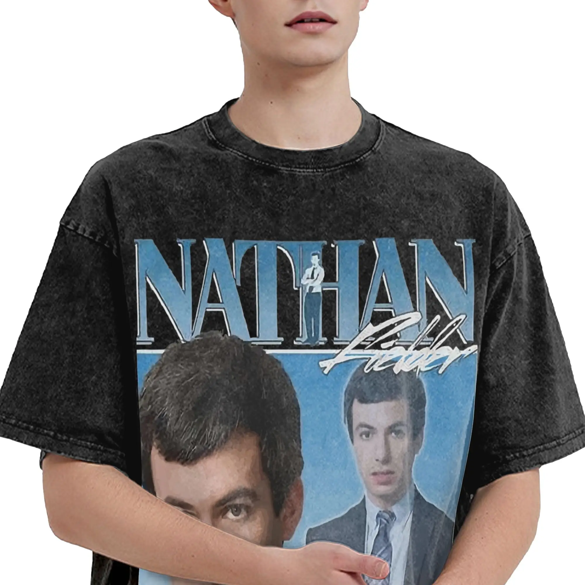 Harajuku Washed Shirts Nathan Fielder 90s Vintage  Merch Vintage T-Shirts High Street  Streetwear Short Sleeve Summer Tee Shirt