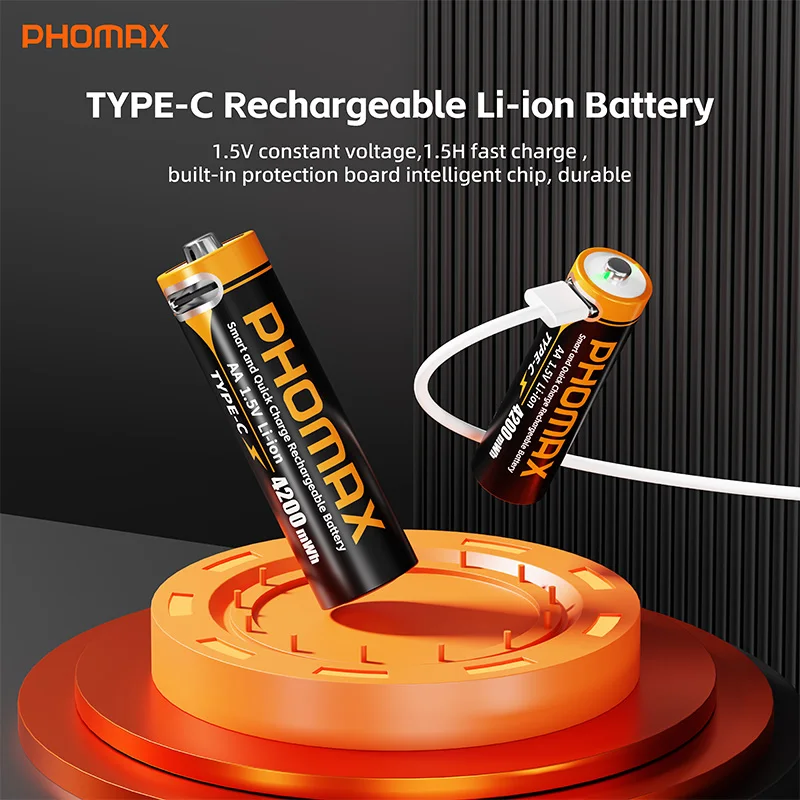 

PHOMAX USB AA Rechargeable Batteries 1.5V 4200mWh li-ion battery for remote control mouse Electric toy battery+fast Type-C Cable