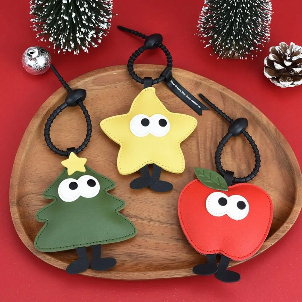 

3Pcs Gift Creative Christmas Tree Keychain Cartoon Lovely Cute Bag Pendant PU Leather Durable Car Keyring Hanging Pendant
