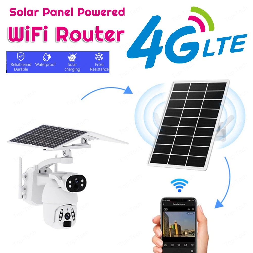 

Solar Panel Powered Outdoor Wireless Router with SIM Card Slot WiFi Hotspot IP66 Waterproof for Outdoor Security Camera Phone PC