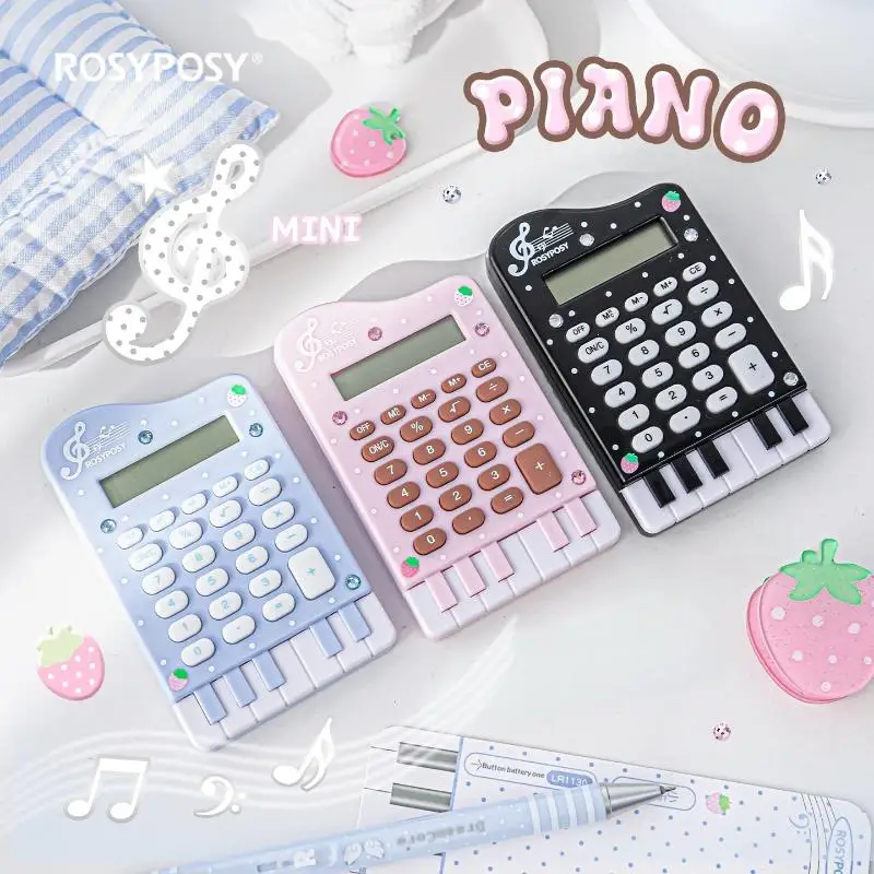 Cute Piano Shape Mini Calculator 8 Digits Durable ABS Material Portable for Home Office School Daily Calculating